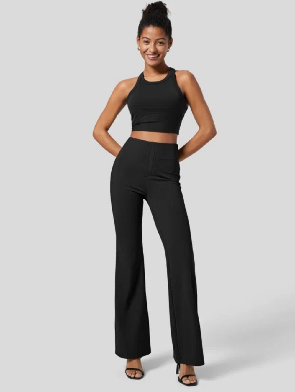 Halara High Waisted Back Pocket Slight Flare Work Pants Small/Regular Black